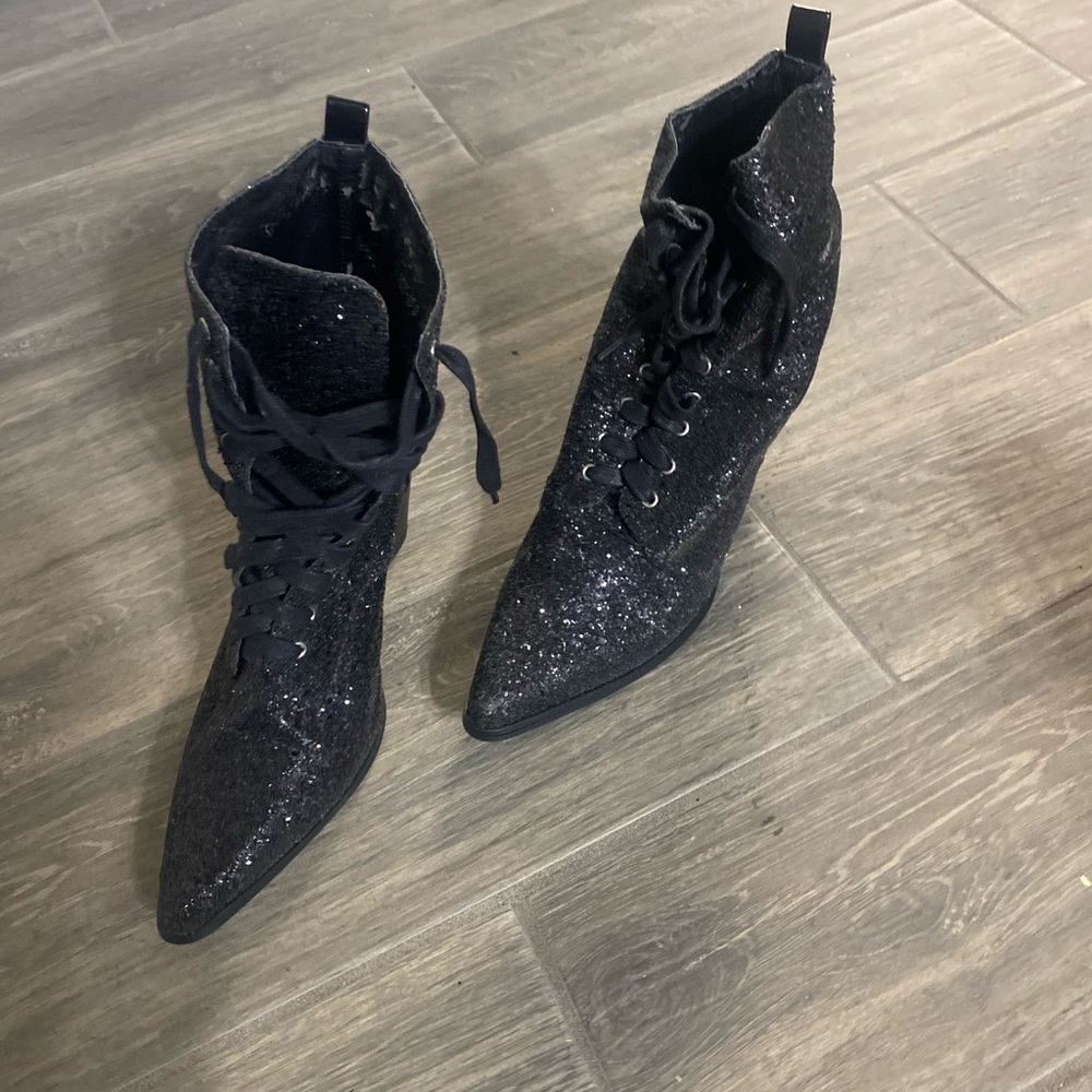 Sparkly Black Lace-Up Boots